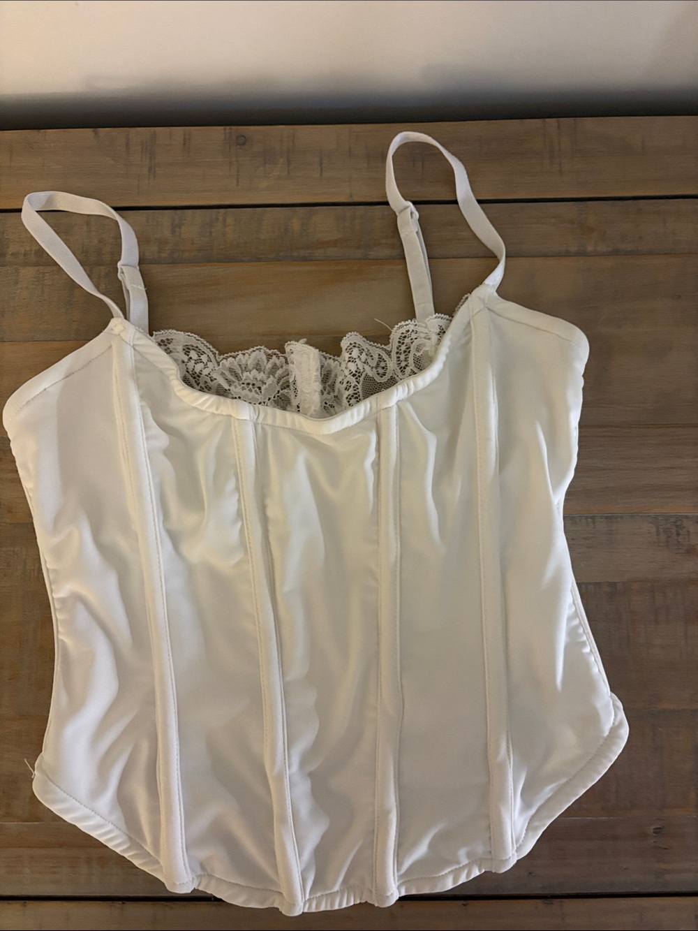 Lace-Trim Satin Corset Camisole in White